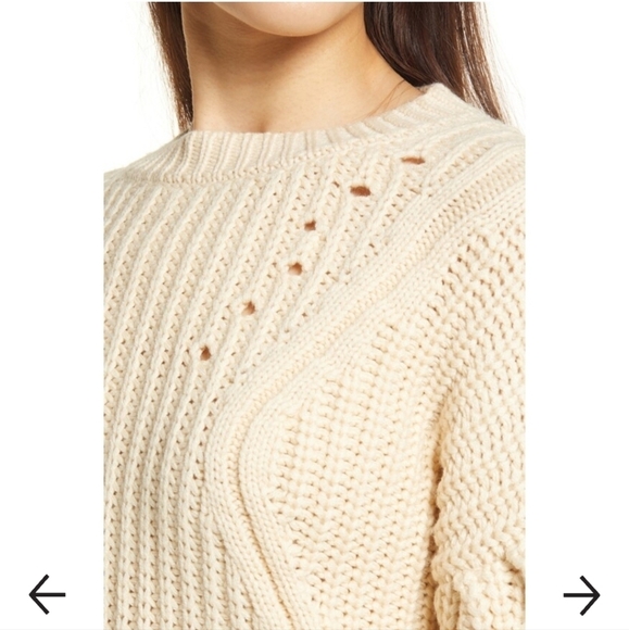 Topshop Cream Pointelle Knit Sweater Small Balloon Sleeve Chunky Pullover NWT - Picture 3 of 13
